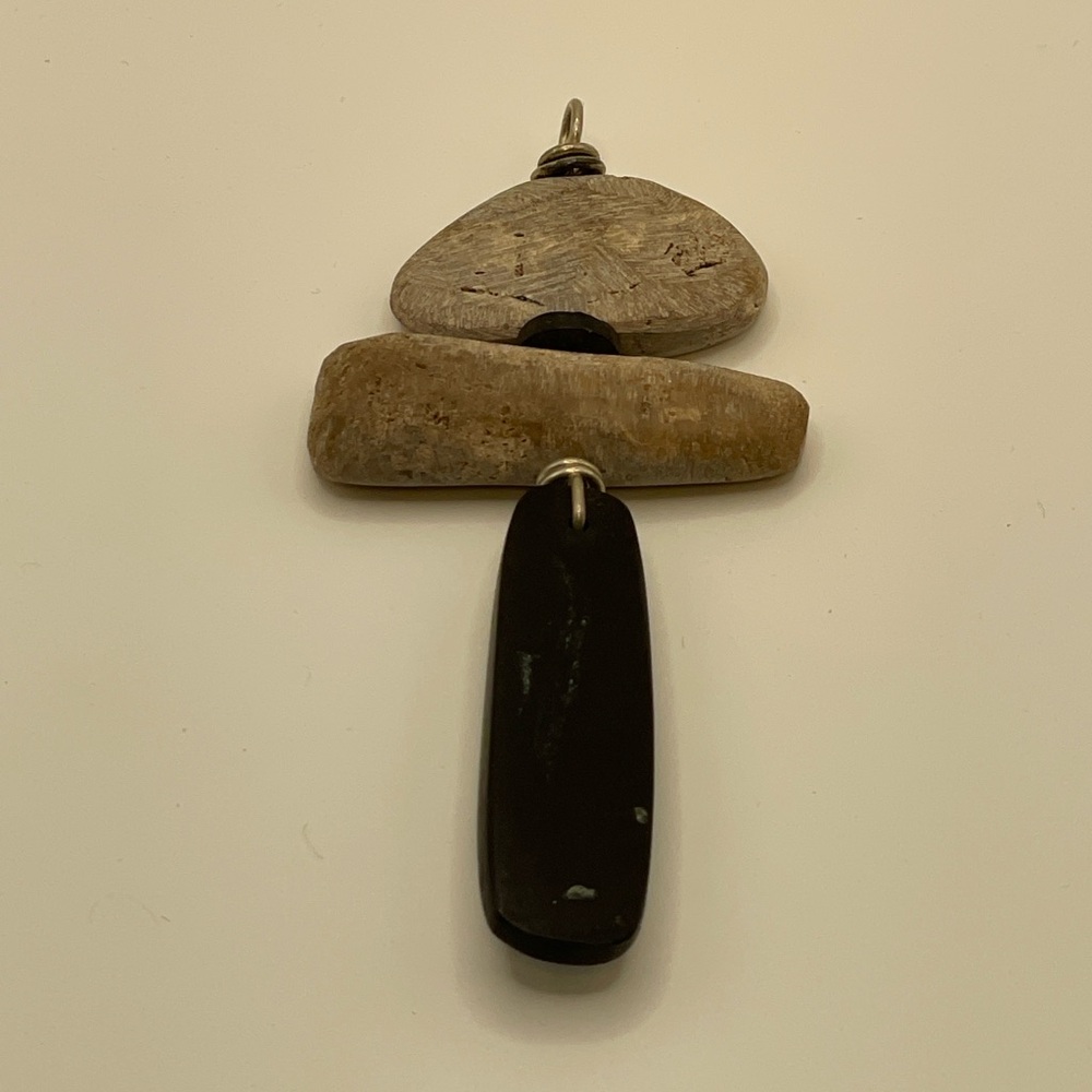 Unique Handmade Petrified Wood & Genuine Jet Totem Pendant Fossil Boho Wire Wrap - Picture 8 of 14